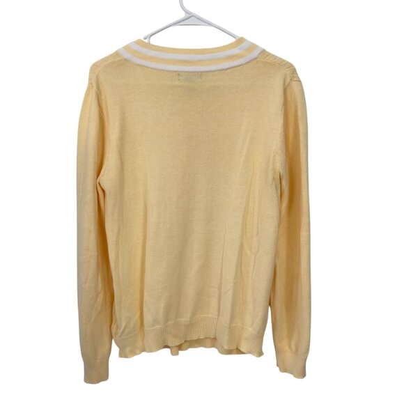 WHITE STAG Yellow Cable Knit Sweater Top With White Striped V-Neck Womens L - Picture 3 of 10